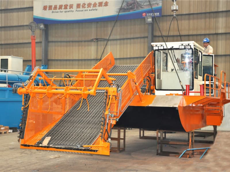 Barco de limpeza automática de água/colhedora de ervas aquáticas/removedor de lixo