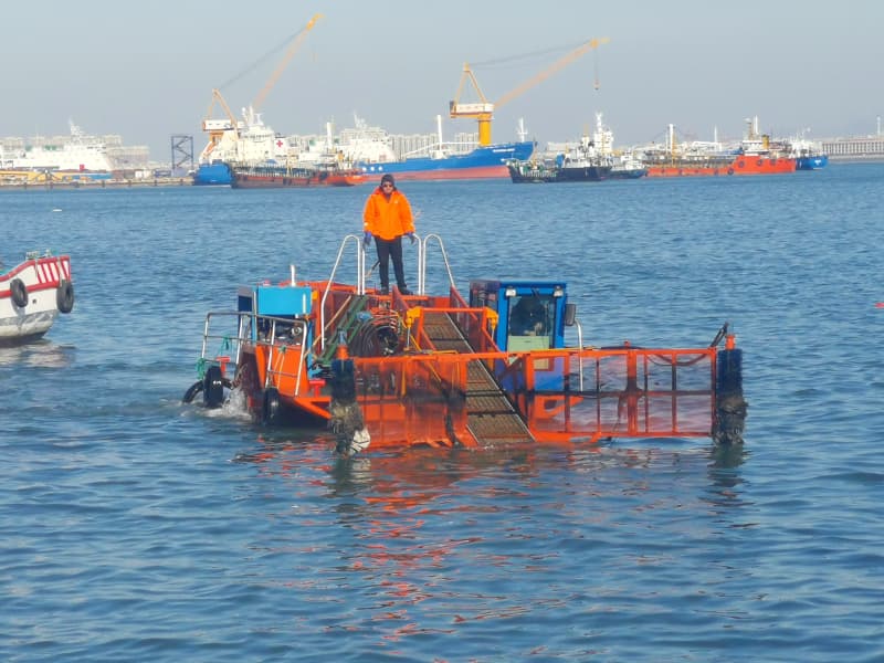 Barco de limpeza automática de água/colhedora de ervas aquáticas/removedor de lixo