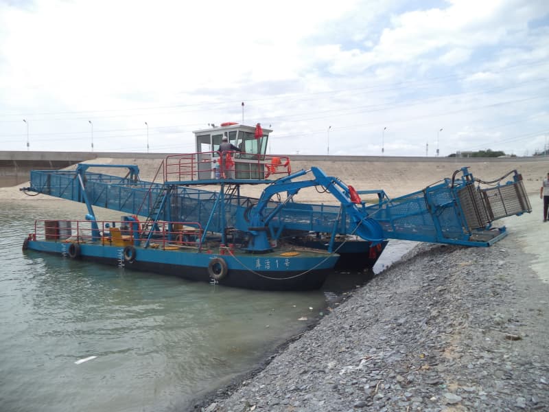 Barco de limpeza automática de água/colhedora de ervas aquáticas/removedor de lixo